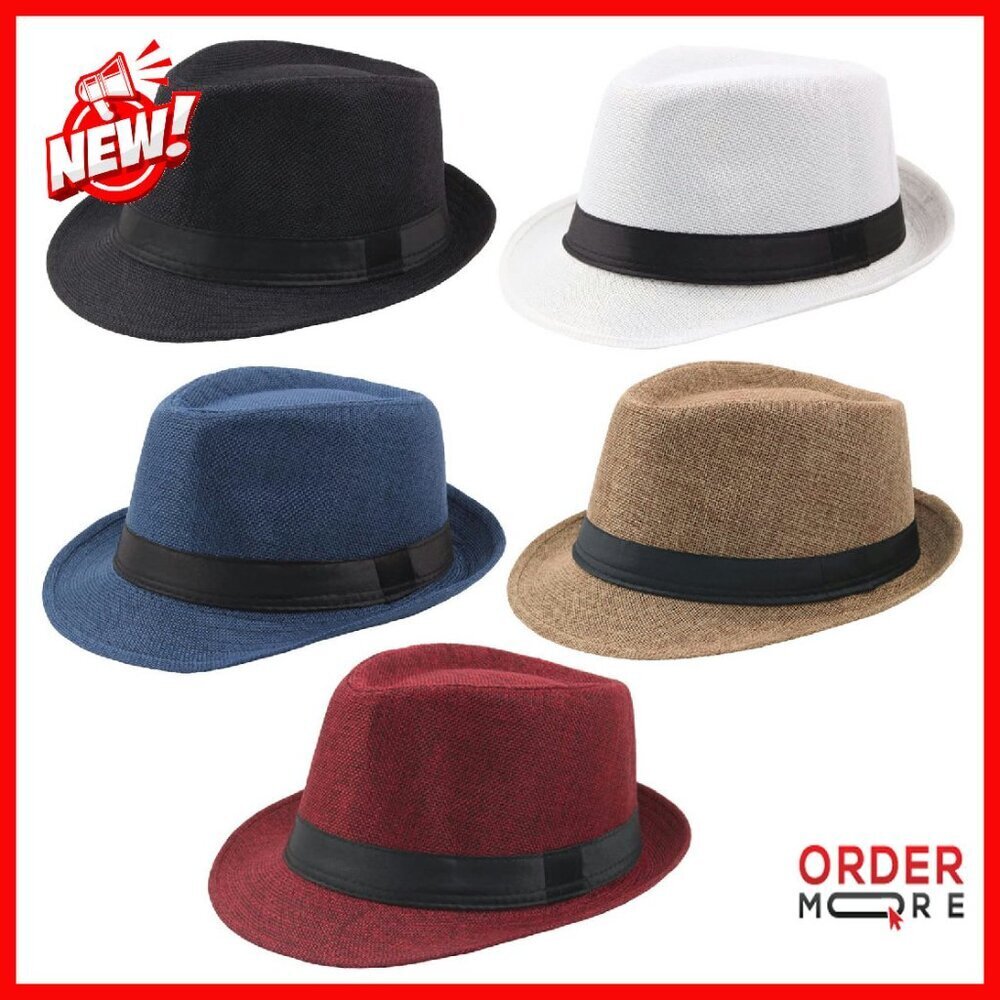 5 Pack Short Brim Fedora Summer Sun Hat UV Protection Unisex